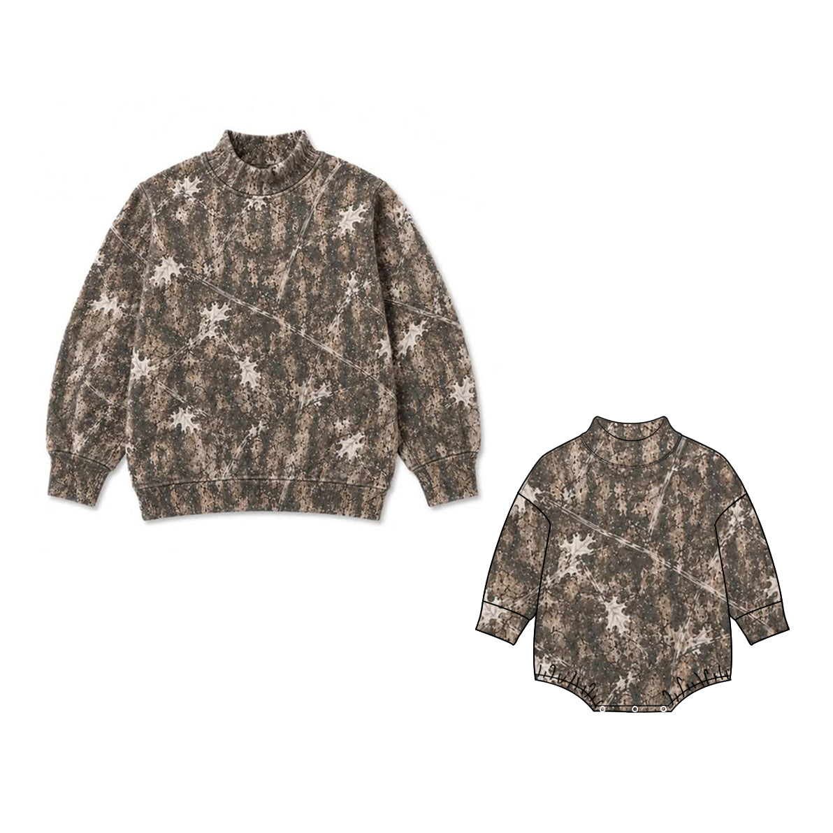 (Preorder new) No moq High Neck Baby Girls Camo Mock Neck Long Sleeve Sweatshirt And Romper