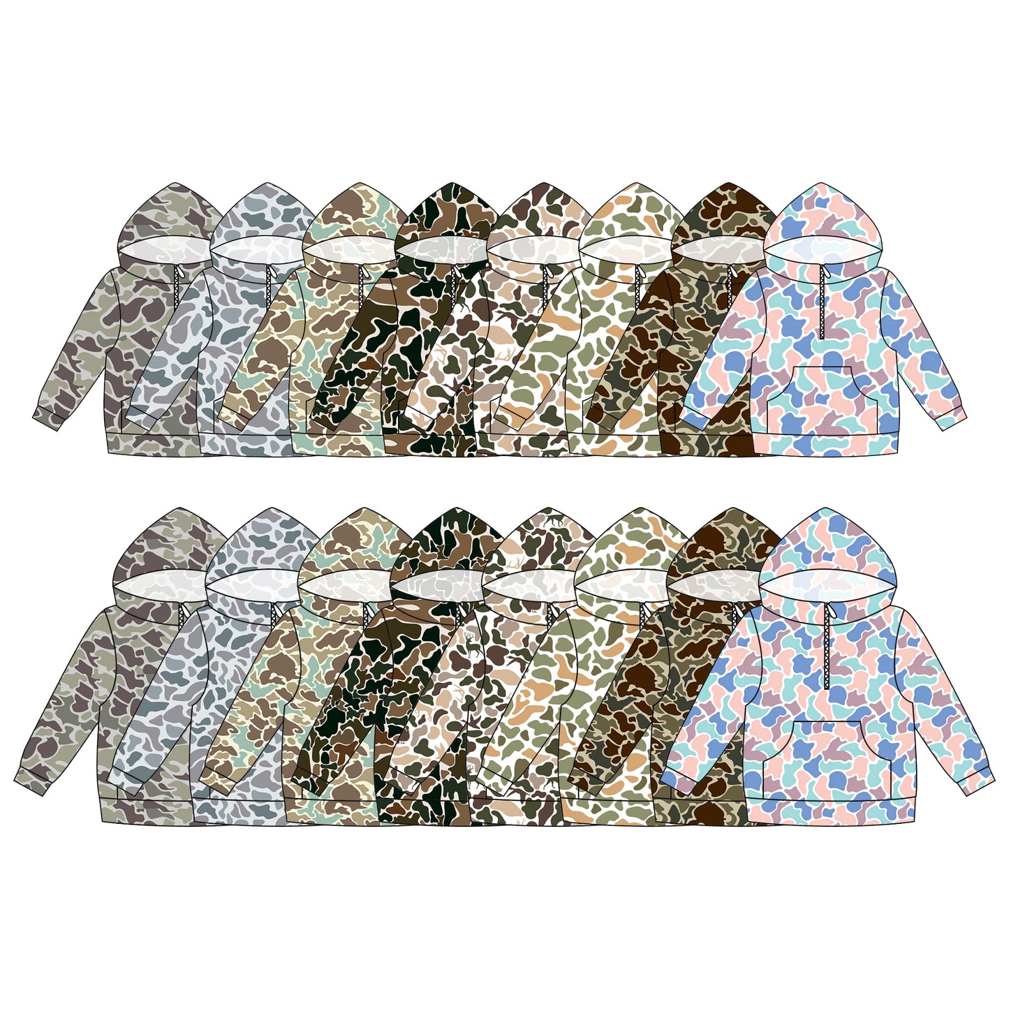 (Pre Order) No moq milk silk Daddy and Me Boys Fashion Camo Long Sleeve Zipper Pocket Hoodie