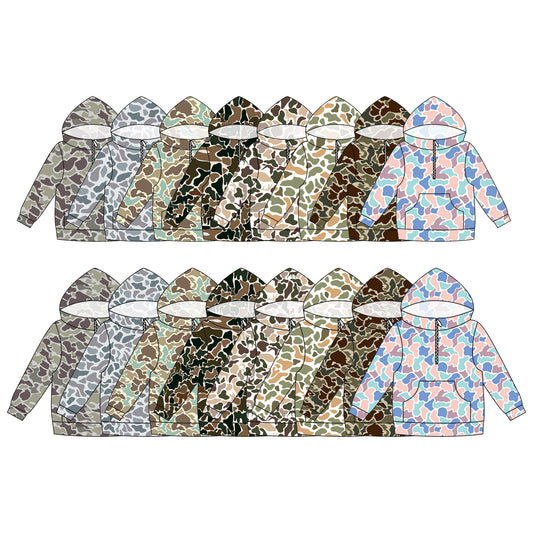 (Pre Order) No moq milk silk Daddy and Me Boys Fashion Camo Long Sleeve Zipper Pocket Hoodie