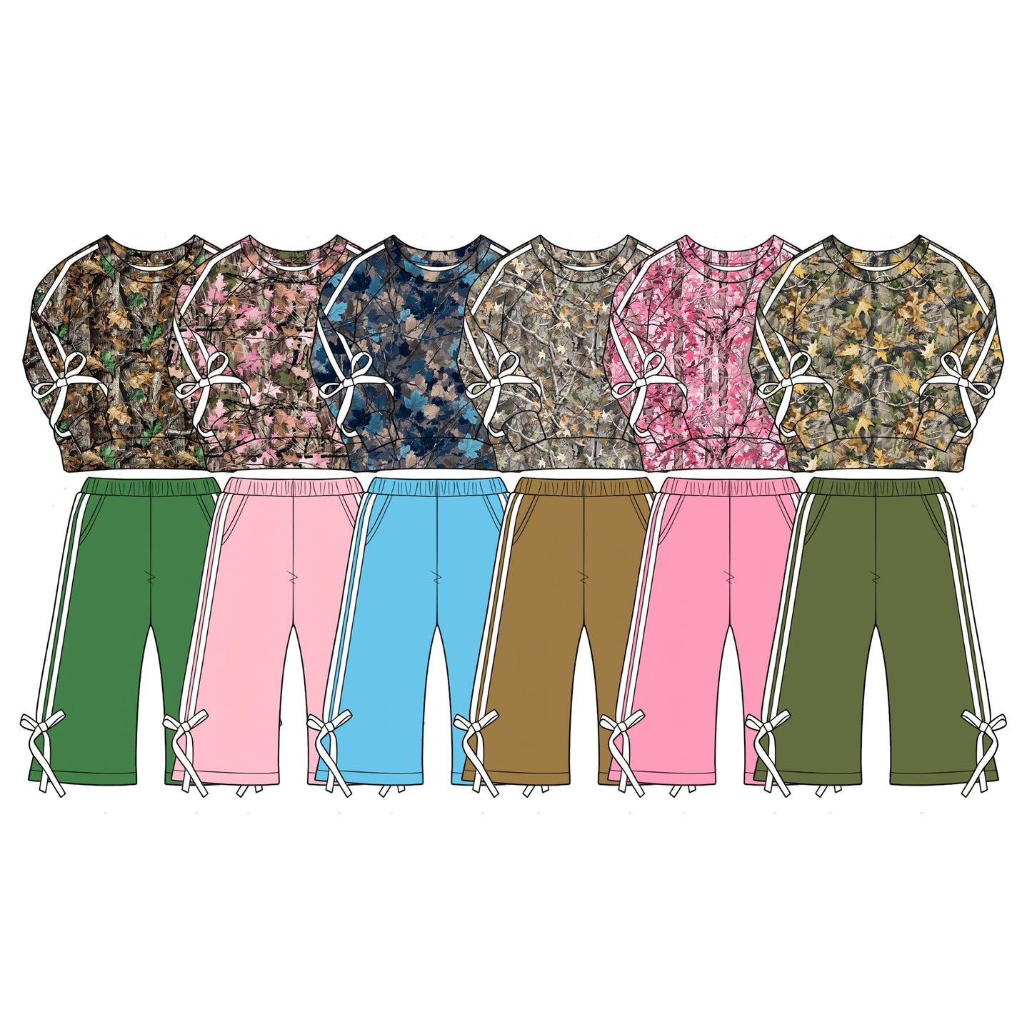 (Pre Order) No moq Baby Girls Fall Leaves Camo Pocket Shirt Flare Pant Set