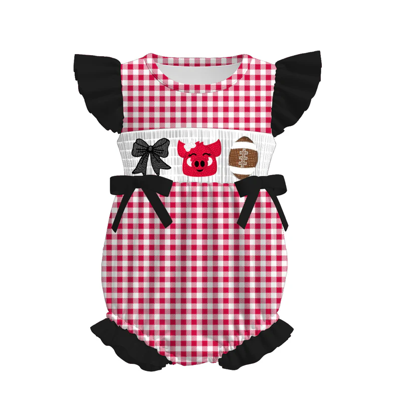 Custom summer teams baby girls clothes team black short sleeve shorts sets dress romper-25.7.19