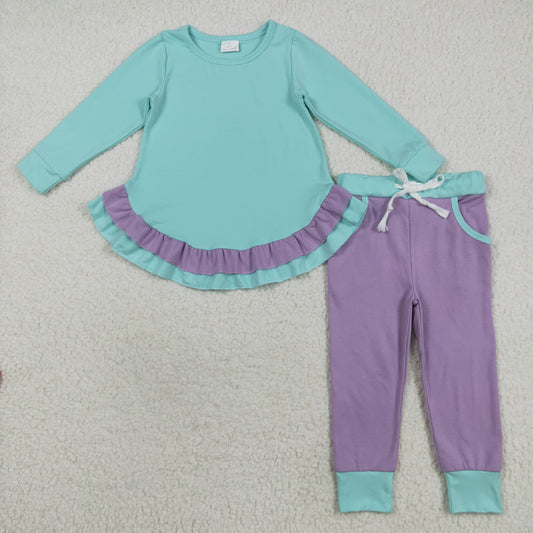 RTS NO MOQ（In Stock) GLP2402 Purple solid long-sleeved lace dress with a bow pattern