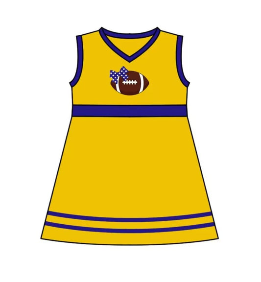 Custom MOQ 3 MIX SIZE ETA 6-7weeks team baby girls clothes yellow sleeveless dress