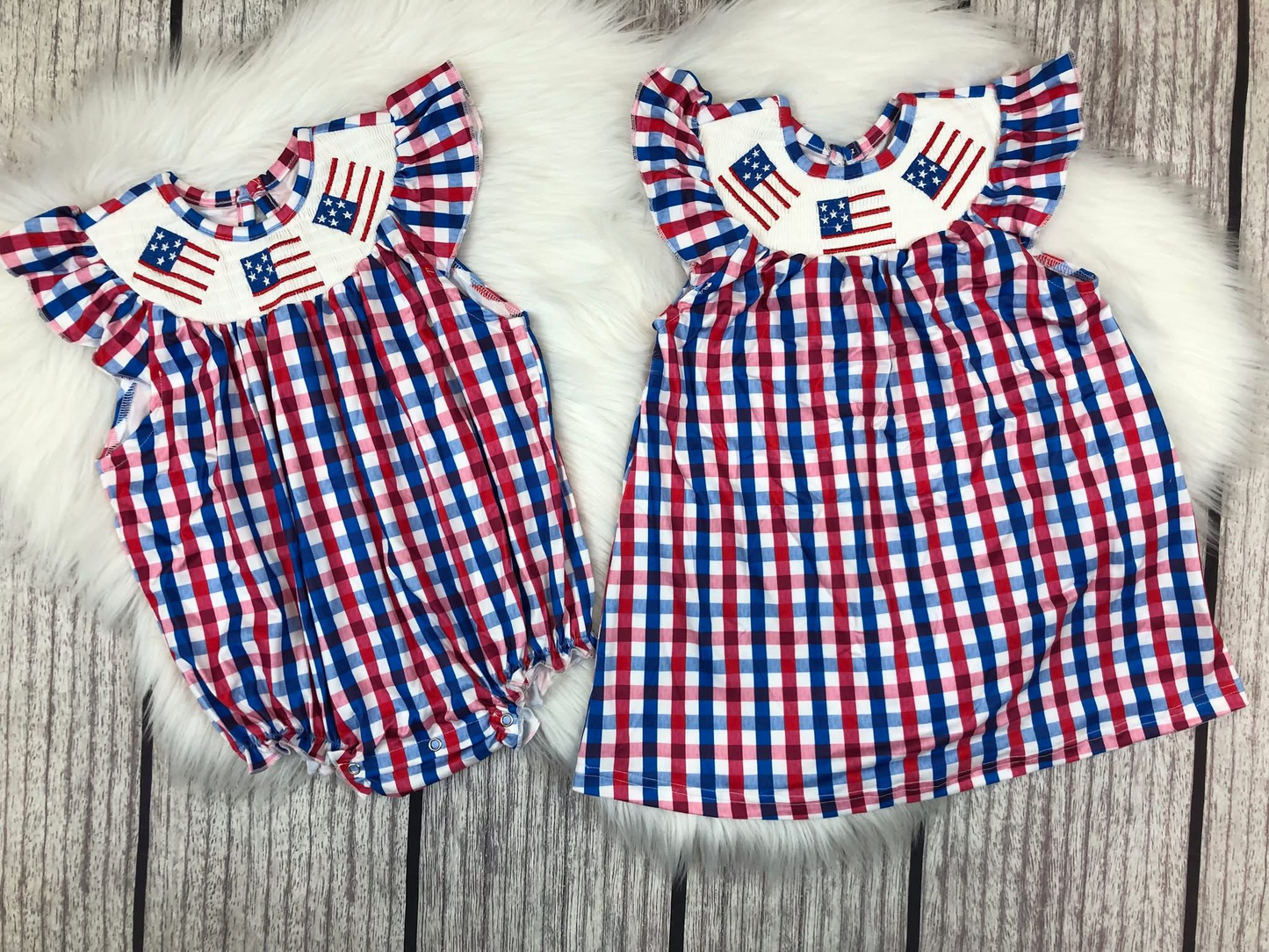RTS NO MOQ baby girl clothes embroidery 4th of july flag flying-sleeved romper dress