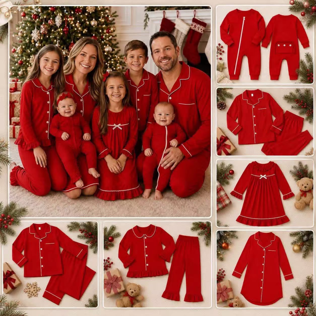 custom moq 5 mix size KLSH01christmas family pajamas clothes christmas color red pajamas