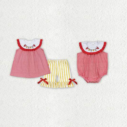 RTS NO MOQ baby girls clothes Embroidery crayfish Rompers Clothes Sets