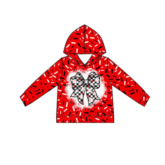 Custom moq 5 mix size milk silk Popular team boys and girls bow red hooded long sleeve top-25.10.22