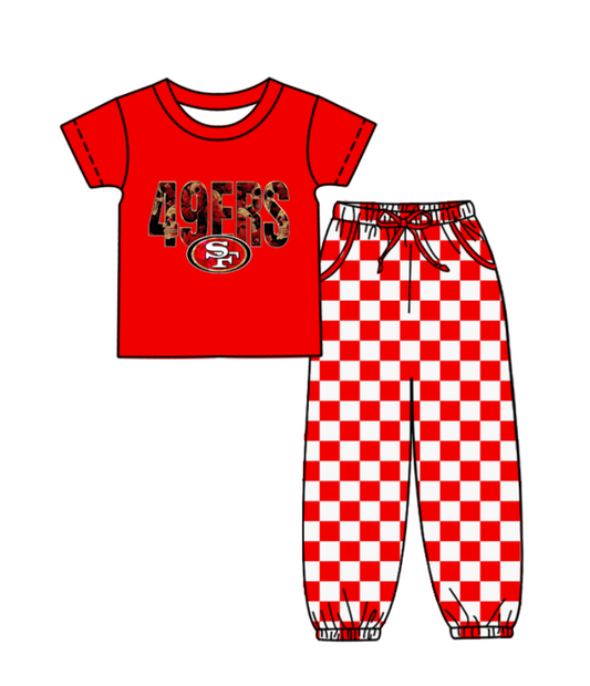 Custom moq 8 mix size milk silk summer teams baby boy clothes red plaid short sleeve pants sets-25.9.29