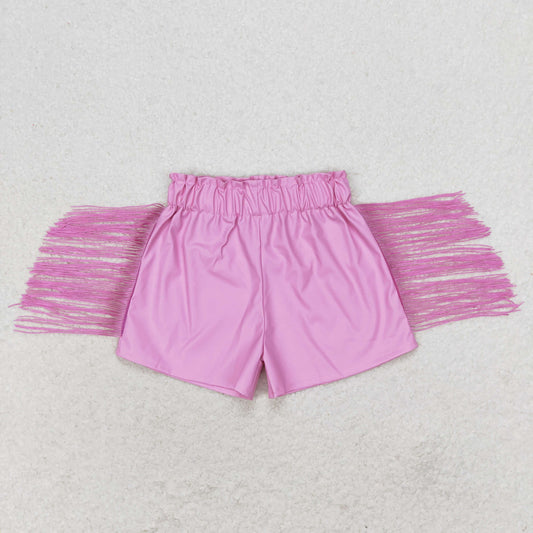 rts no moq SS0222 Pink shiny leather tassel shorts