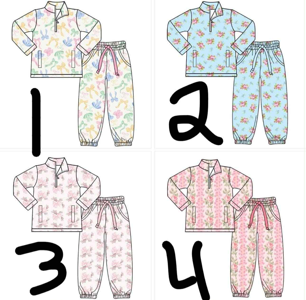 Custom moq 5 each style eta 6-7weeks baby girl clothes Long-sleeved and long-trouser floral suit