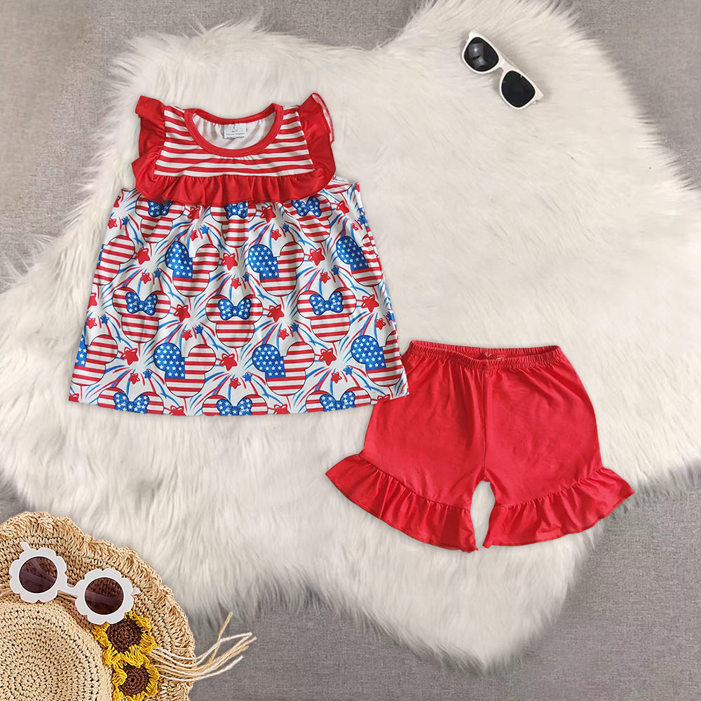 RTS NO MOQ Baby girl clothes 4th of july Short Sleeve shorts Suit