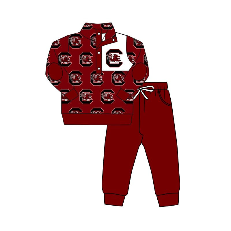 Custom moq 3 eat about 6-8 weeks team baby boys clothes brick red Long Sleeve pants Suit