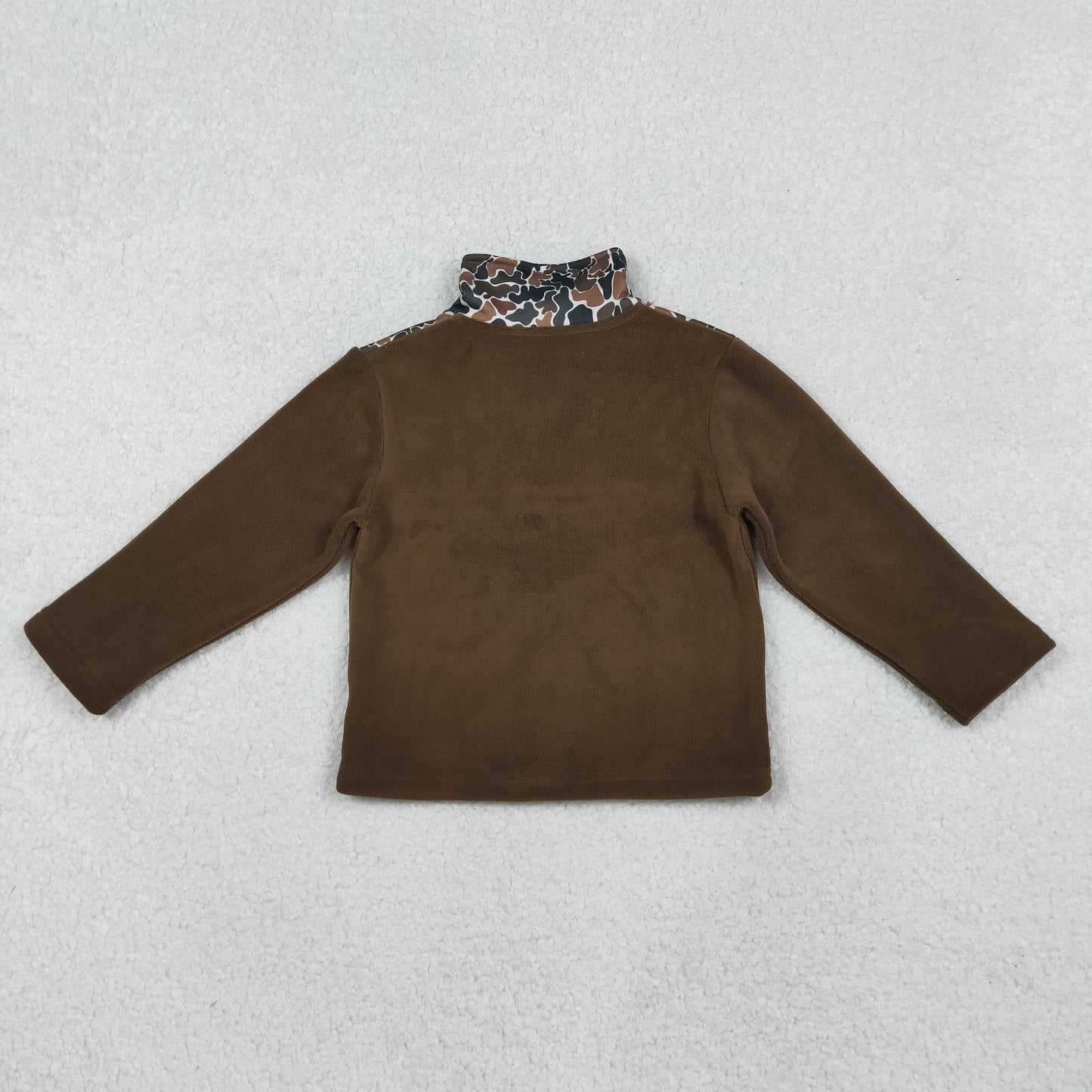 RTS NO MOQ（In Stock) fleece BT1309 Camo Brown Plush Zippered Long-Sleeved Top
