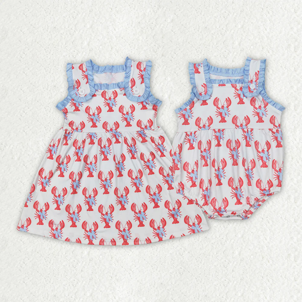 RTS baby girls clothes crayfish short Sleeve dress romper