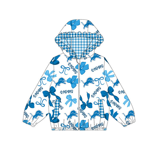 Custom moq 8 mix size milk silk summer team baby girls clothes bow blue hooded long sleeve top-25.9.30