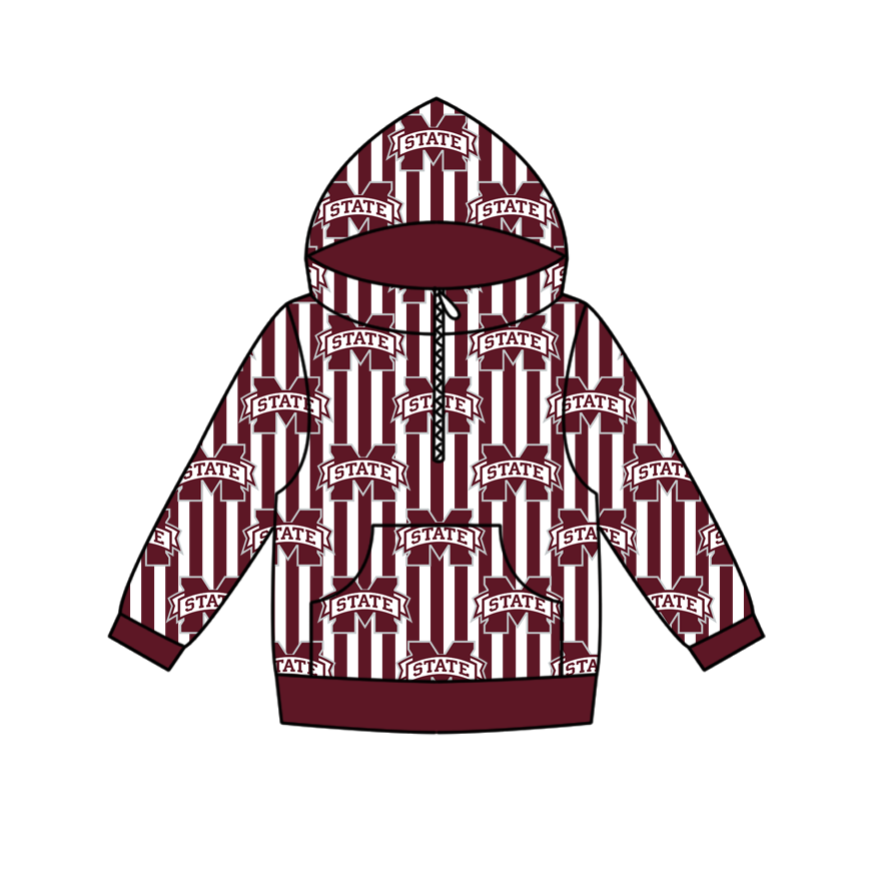 Custom moq 5 mix size milk silk summer team baby boy clothes brick red hooded long sleeve top-25.10.27