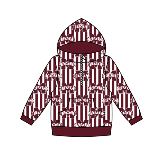 Custom moq 5 mix size milk silk summer team baby boy clothes brick red hooded long sleeve top-25.10.27