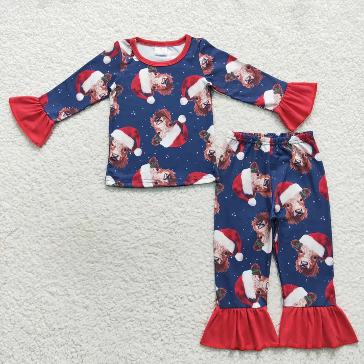 RTS NO MOQ Sibling Baby girls boy clothes Christmas cow long-sleeved trousers suit & rompers