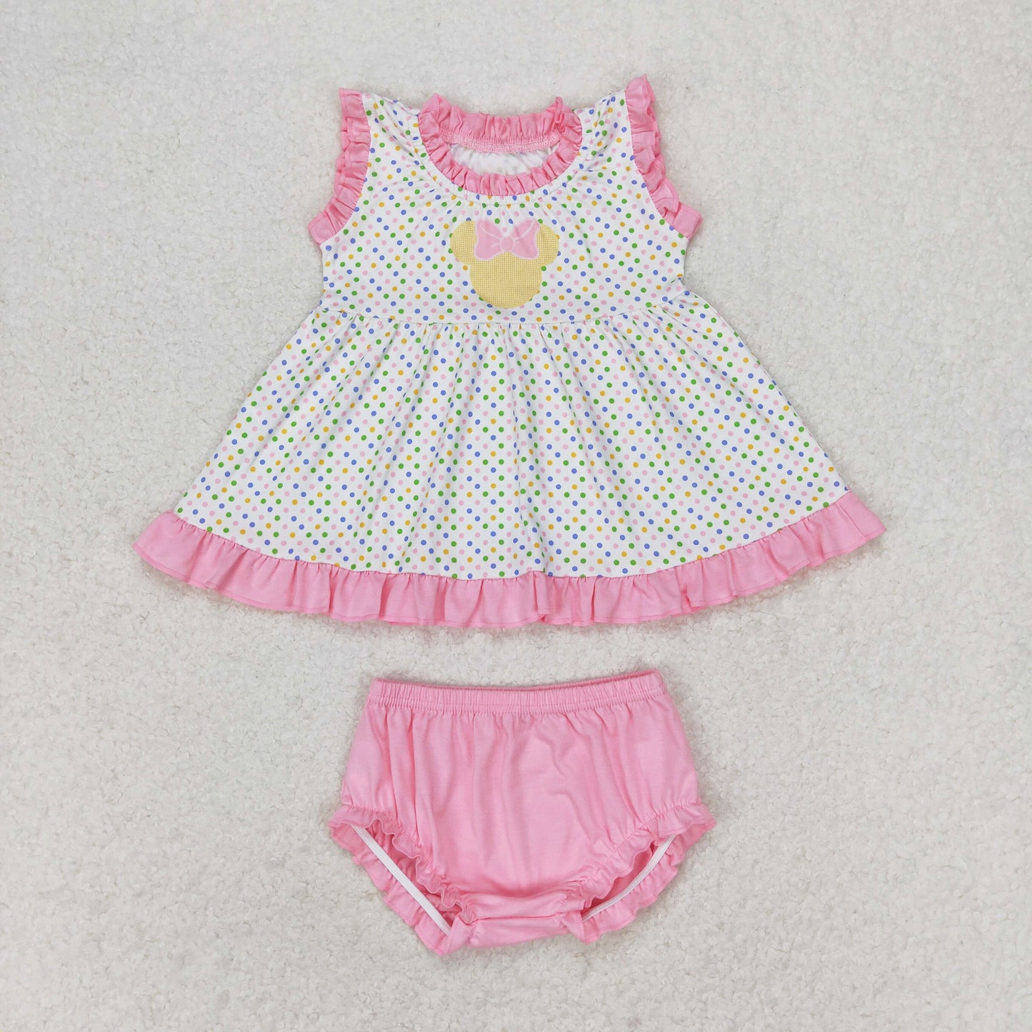 Cute Clothes GBO0314 Baby Girls Pink Polka Dots Tunic Top Bummies Clothes Sets