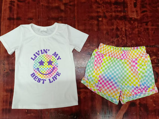 Custom moq 3 eta 6-7weeks baby girls clothes smiley short sleeve shorts sets-25.5.10