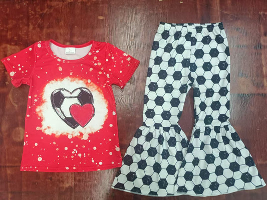 Custom moq 3 eta 6-7weeks baby girl clothes soccer red short sleeve Pants Suit