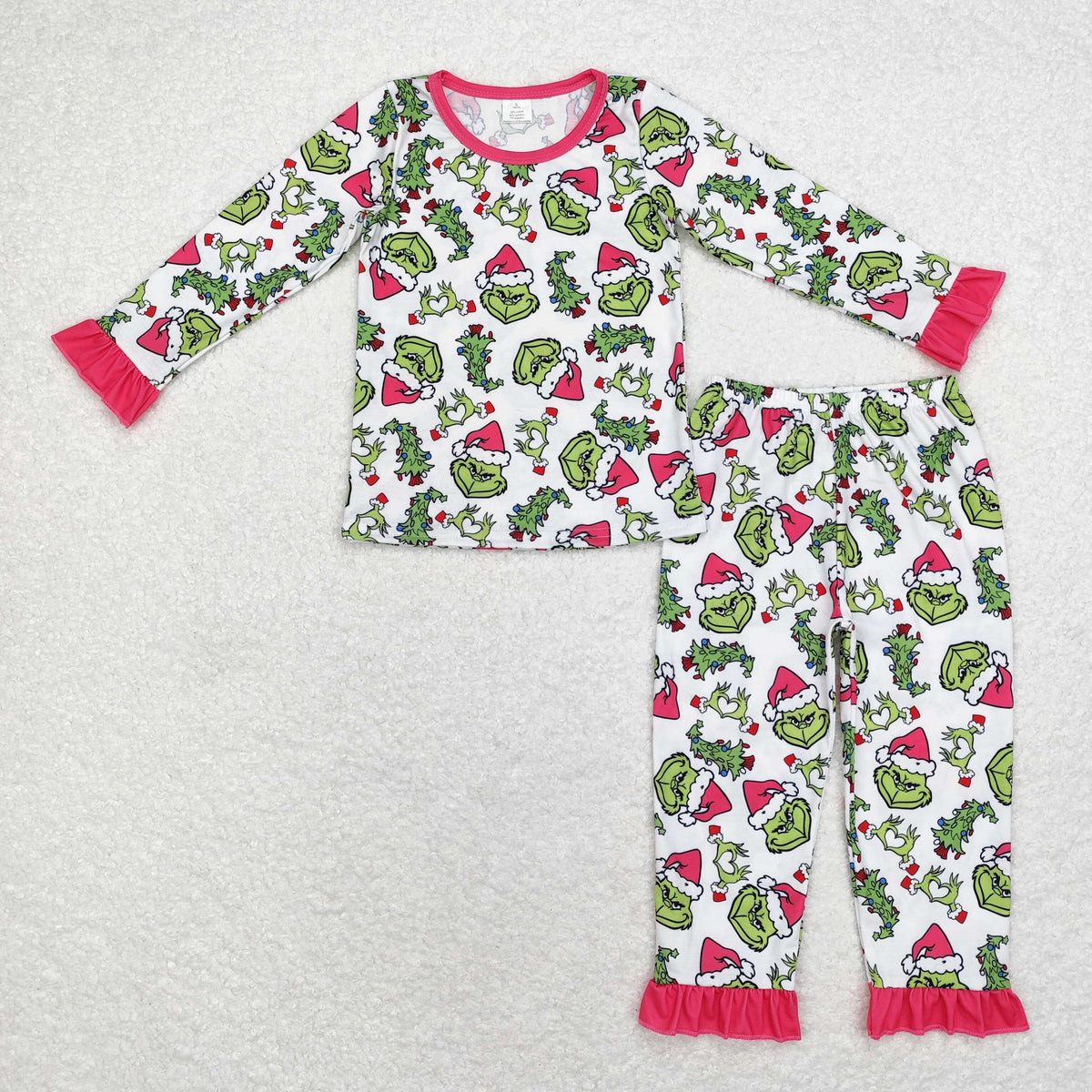 rts no moq GLP1478 Girls Christmas tree red white long-sleeved trousers pajama set