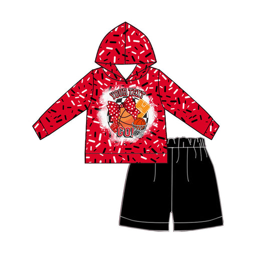Custom moq 5 mix size milk silk summer teams baby boys clothes bow brick red and balck hooded long sleeve shorts sets-25.10.22