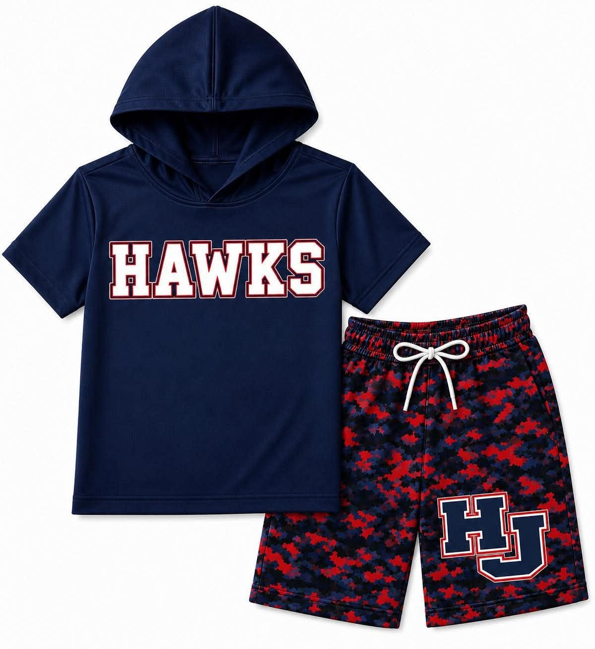 custom moq 5 mix size BAMA03 Baby Kids Short Sleeve Hooded Top Camouflage Shorts Two Piece Casual Outfit