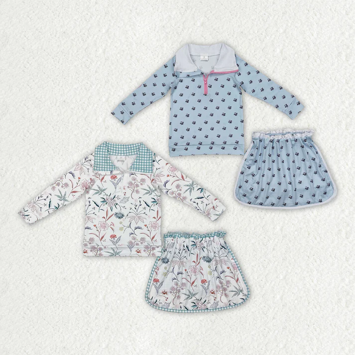 RTS NO MOQ Baby Girls Clothes Floral long-sleeved skirts shorts set