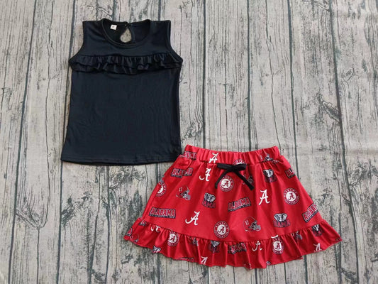 Custom moq 3 eta 6-7weeks baby girls clothes team black sleeveless skirts shorts sets-25.5.29