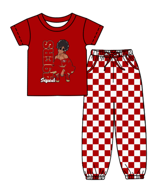 Custom moq 8 mix size milk silk summer teams baby boy clothes dark red plaid short sleeve pants sets-25.9.29