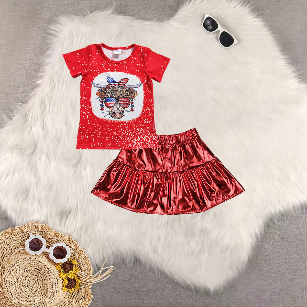 RTS baby girls clothes 4th of july short Sleeve skirts dress sets