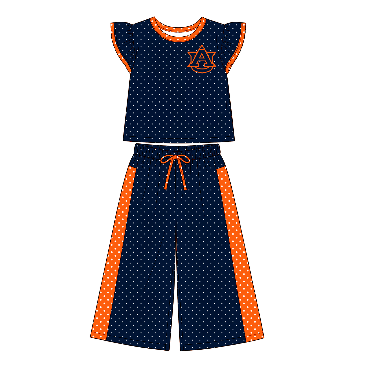 custom moq 5 mix size LHGNDN0103 Baby Girls Cute Polka Dot Print Flutter Sleeve Top Pants Team Clothes Set