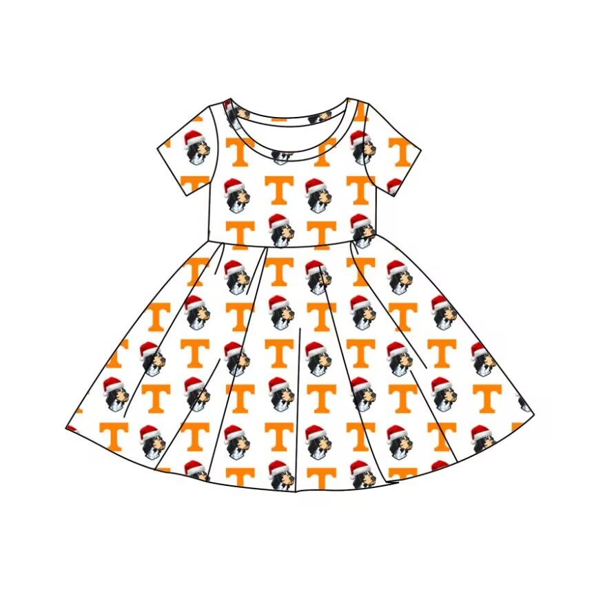 custom moq 5 eta 6-7weeks Christmas hat puppy orange letters white short-sleeved dress