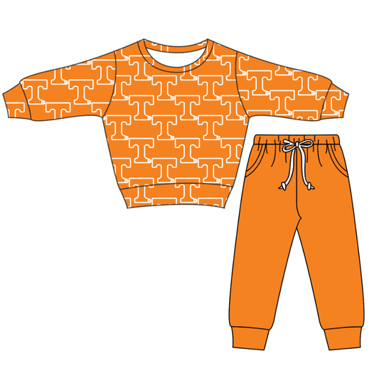 Custom moq 5 mix size milk silk summer teams baby boy clothes orange long sleeve pants sets-25.11.22