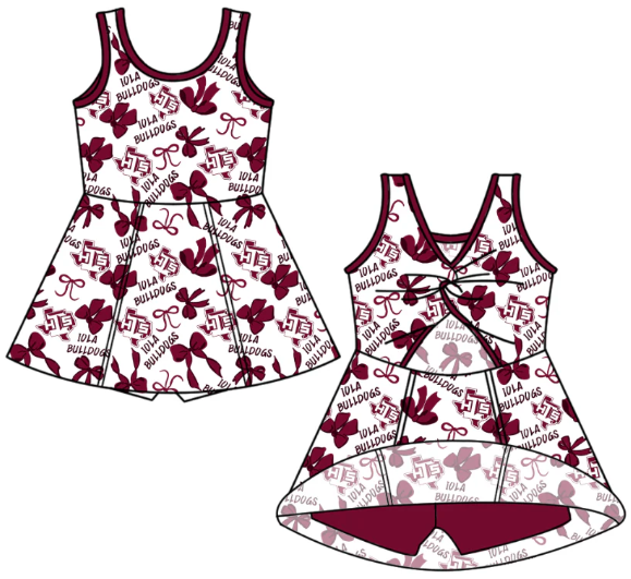 NB010623 Baby Girls Bow Team Sleeveless Yoga Skort Knee Length Dresses