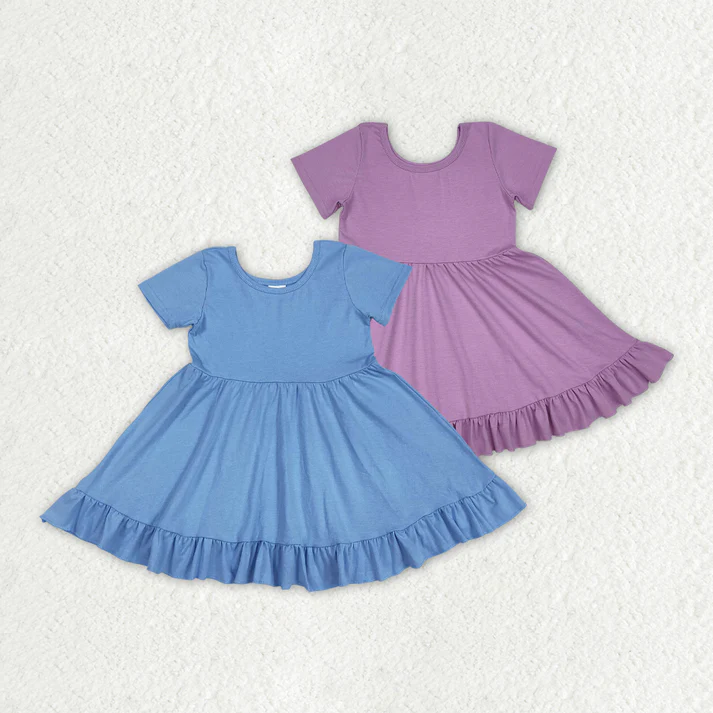 RTS baby girls clothes solid color short Sleeve dress