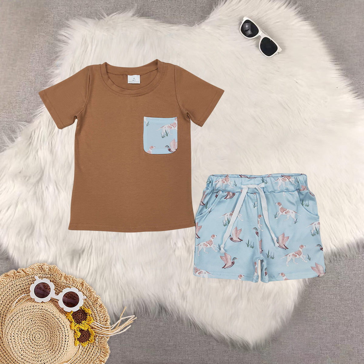 RTS baby girls Boys clothes duck summer Short Sleeve Shorts sets