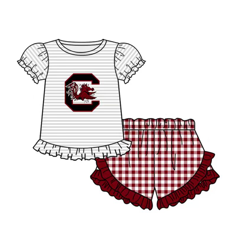 Custom moq 5 mix size milk silk summer teams baby girls clothes brick red shorts sets and hooded long sleeve top and short top 2 and dress and shorts 2-25.8.30