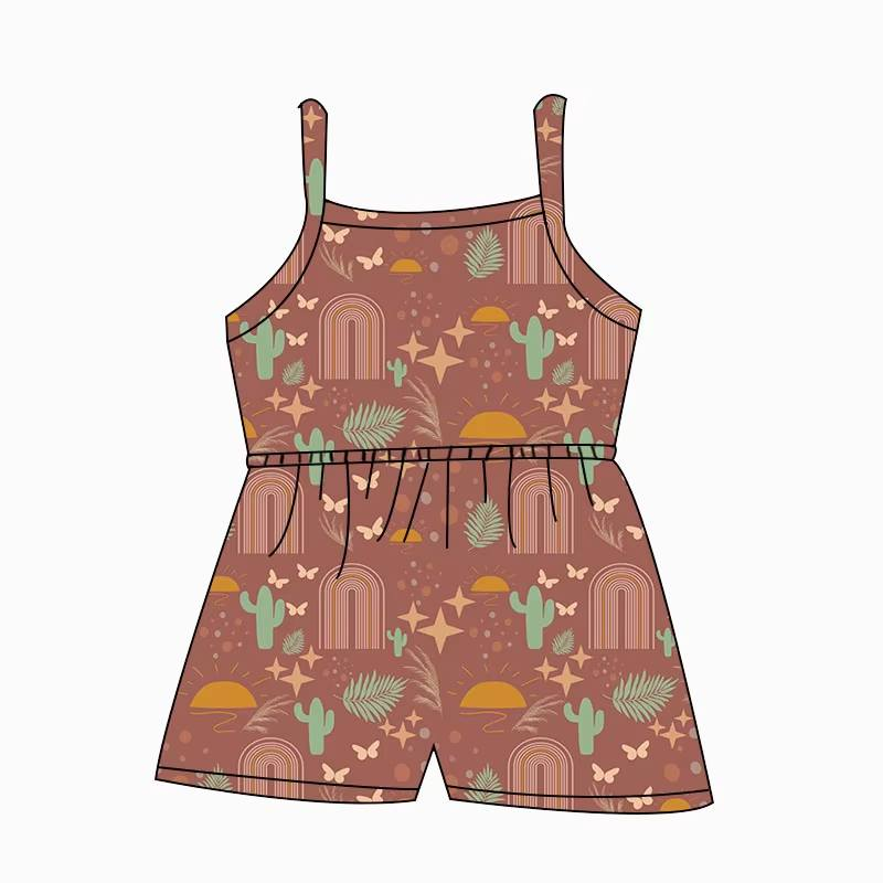 Custom moq 5 mix size milk silk summer baby girl clothes catcus suspender jumpsuit-25.8.9