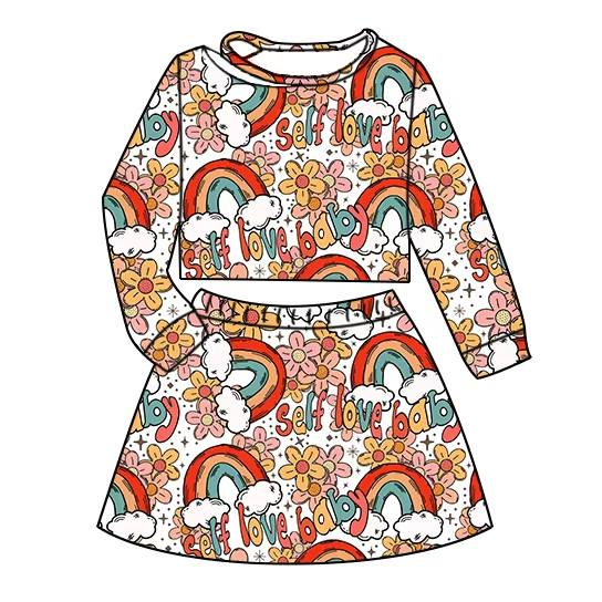 Custom moq 5 each style eta 6-7weeks baby girls summer long sleeve skirts shorts sets -25.7.25