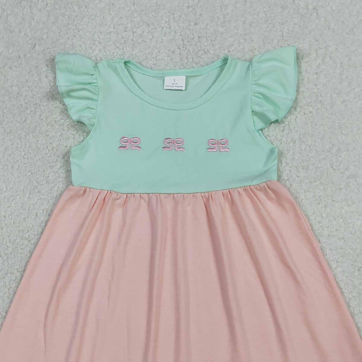 RTS NO MOQ GSD3530 Embroidery Baby Girls Bows Flutter Sleeve Patchwork Knee Length Dress