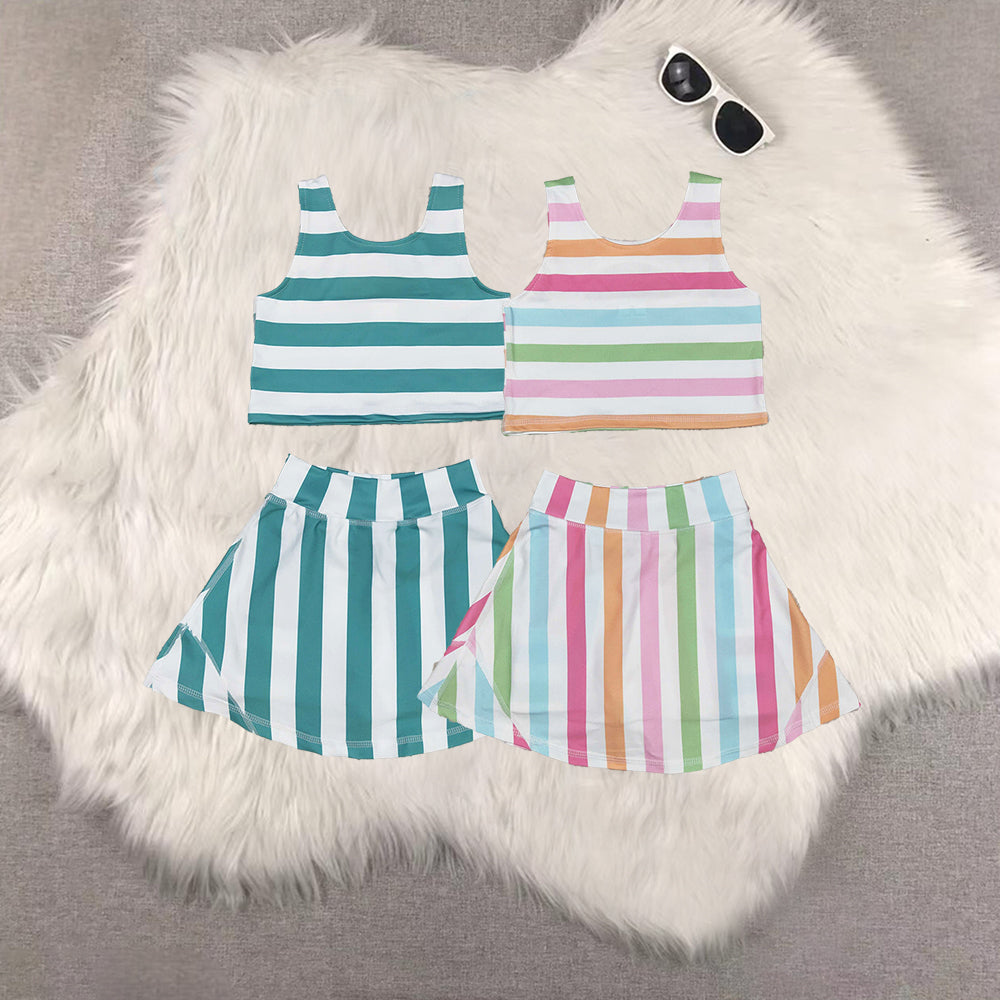RTS NO MOQ Sibling baby Girls clothes yoga striped short sleeve Clothes Sets