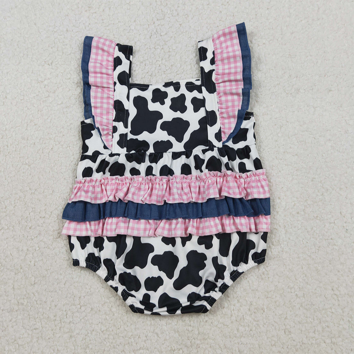 RTS NO MOQ SR3898 Baby Girls Western Cow Print Ruffle Rompers Cute Outfit