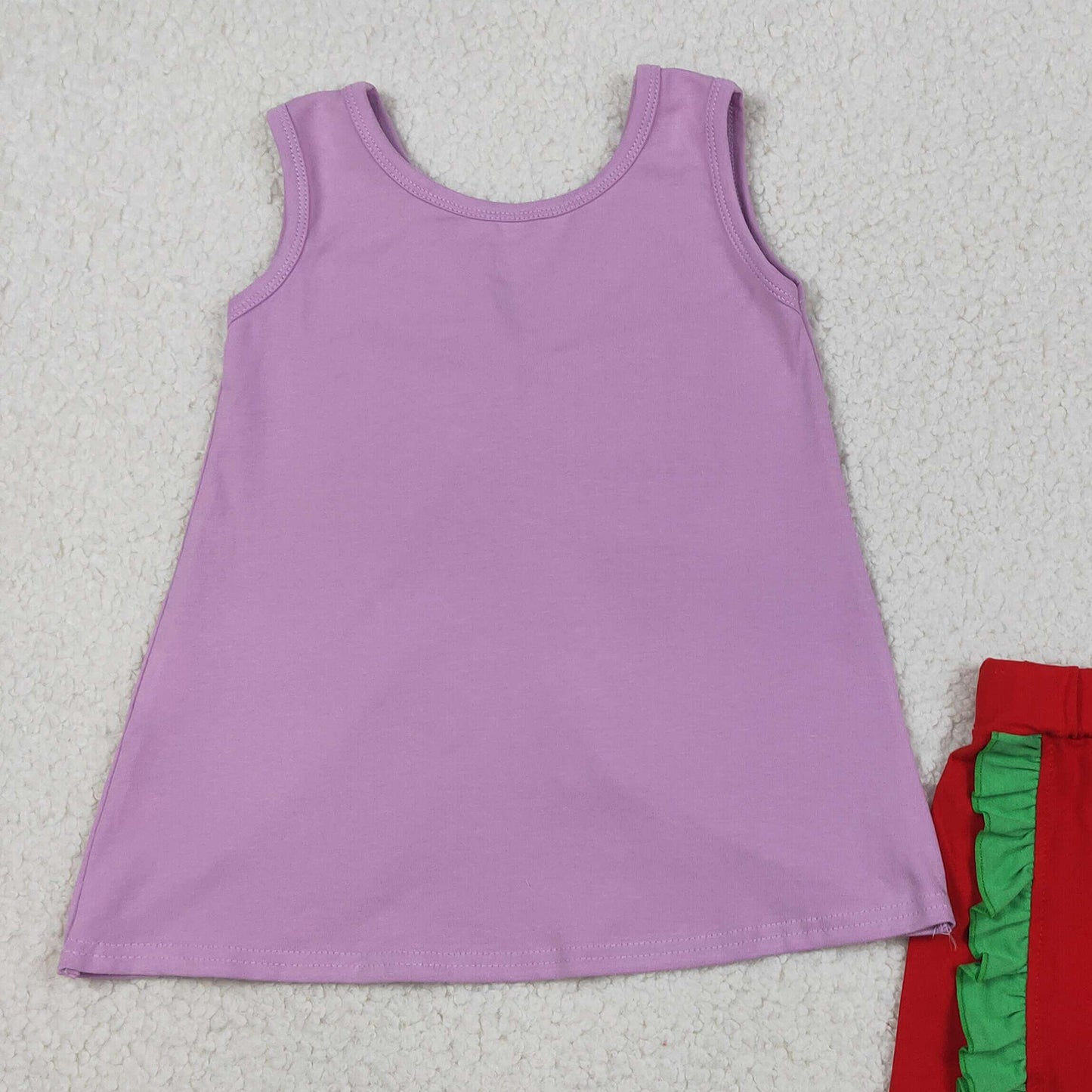 RTS NO MOQ GSSO3465 Baby Girls Purple Sleeveless Back Bow Red Shorts Outfit Sets