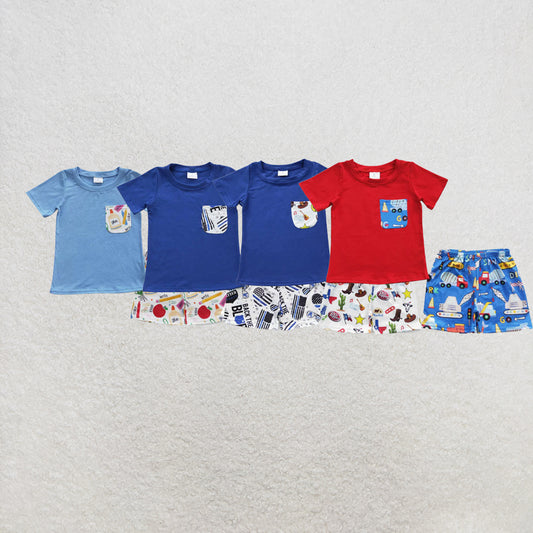 RTS NO MOQ Sibling Baby Boys Back To School Shorts Clothes Sets