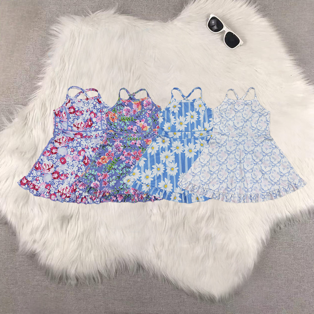 RTS NO MOQ Sibling baby girl clothes yoga floral suspender skirt sets