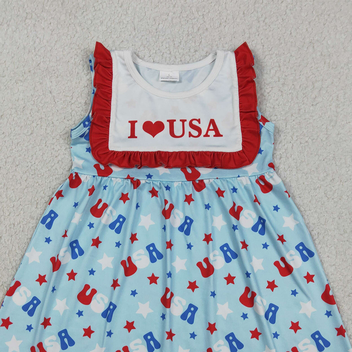 RTS NO MOQ GSD4002 Baby Girls 4th of July Sleeveless I Love USA Stars Knee Length Dresses