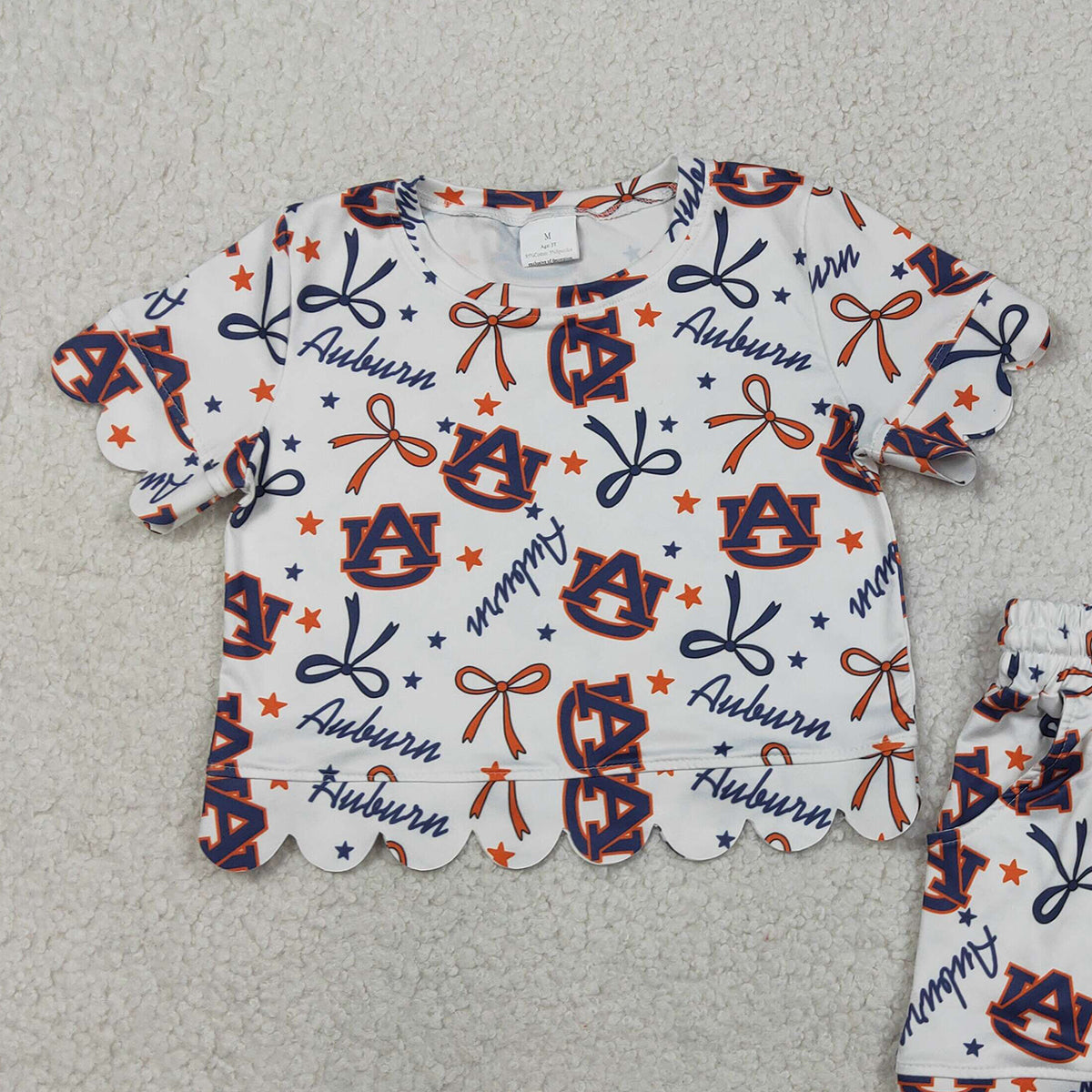 RTS NO MOQ GSSO3252 Baby Girls Bows White Shirt with Scallop Short Sleeve Top And Shorts Set Cute Outfit