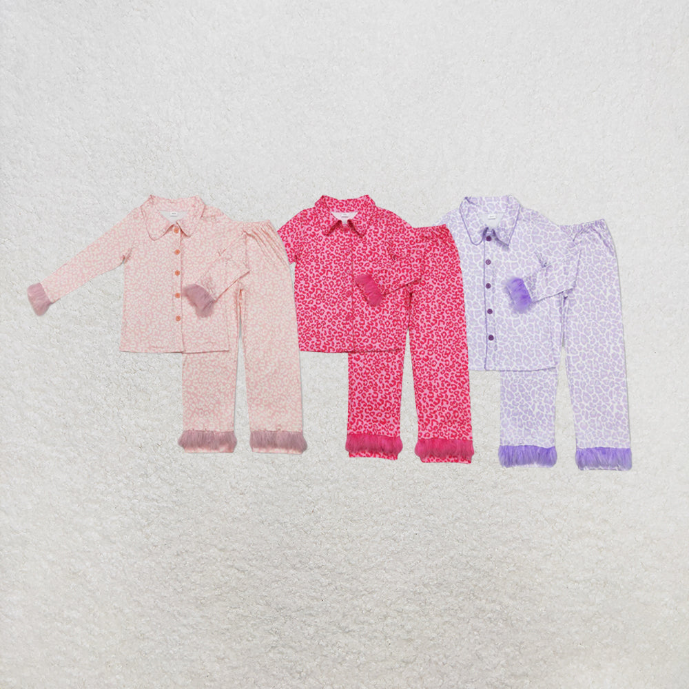 RTS NO MOQ Sibling Adult Women Button Up Top Pants Fur Sleeve Pajamas Sets